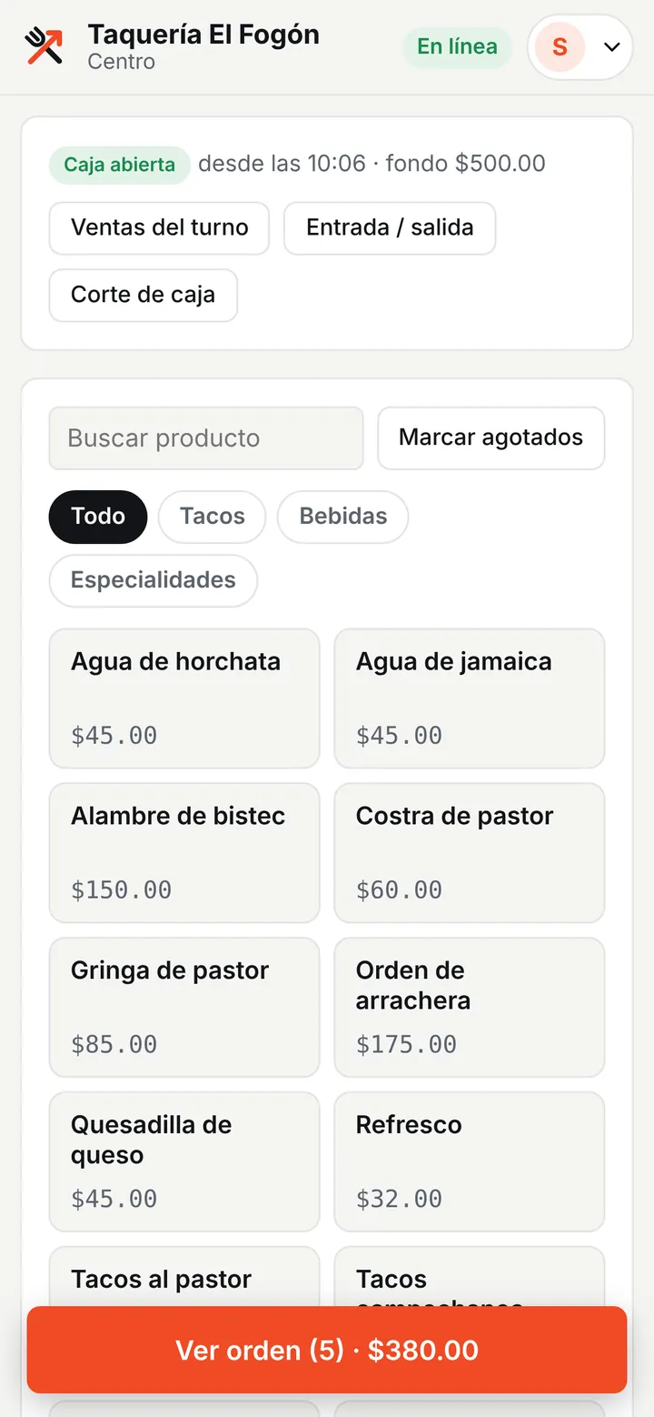 Punto de venta de Insumetrix en un celular
